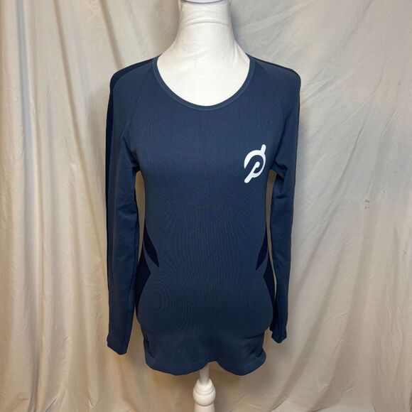Peloton Blue Seamless Stretch Long Sleeve Athletic Top Womens Runner Biking - Picture 1 of 7
